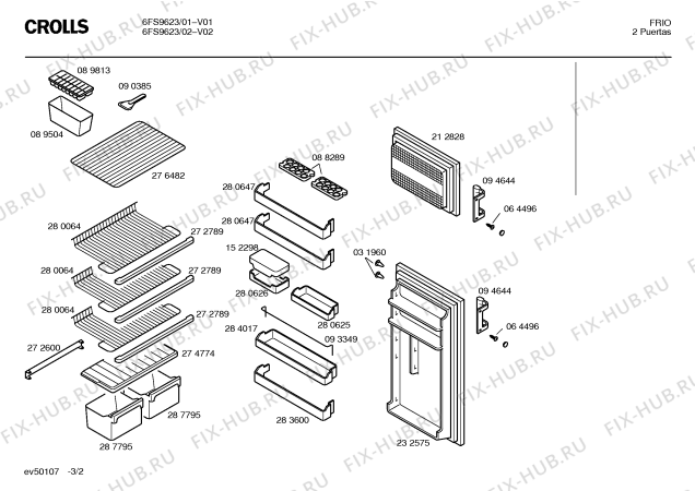 Взрыв-схема холодильника Crolls 6FS9623 - Схема узла 02