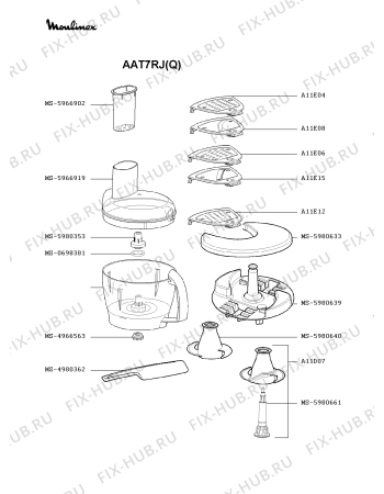 Взрыв-схема кухонного комбайна Moulinex AAT7RJ(Q) - Схема узла DP000300.1P3