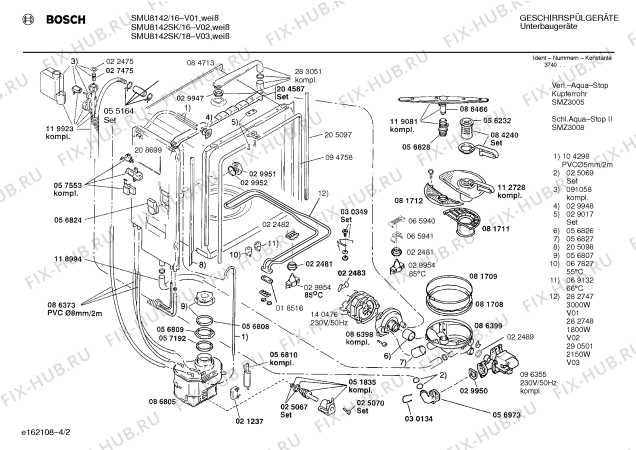 Схема №2 SMU8142SK с изображением Панель для электропосудомоечной машины Bosch 00292194