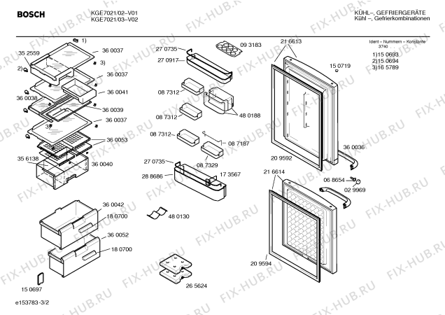 Схема №2 KGE7007 с изображением Плата для холодильной камеры Bosch 00360039