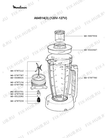 Взрыв-схема кухонного комбайна Moulinex A64514(3) - Схема узла UP001198.2P3