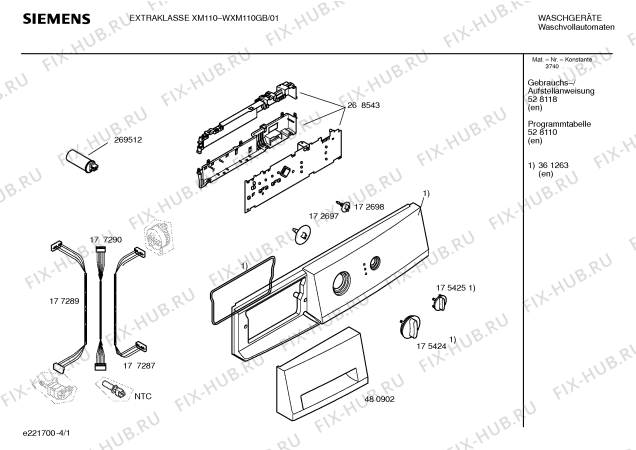 Схема №1 WXLS1230II SIEMENS SIWAMAT XLS 1230 с изображением Крышка для стиральной машины Siemens 00173211