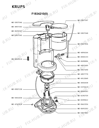 Взрыв-схема кофеварки (кофемашины) Krups F1834210(0) - Схема узла FP001495.5P2