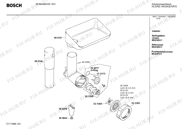 Взрыв-схема кухонного комбайна Bosch MUM4485 - Схема узла 04