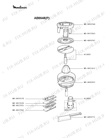 Взрыв-схема кухонного комбайна Moulinex AB6648(P) - Схема узла 1P000435.7P2