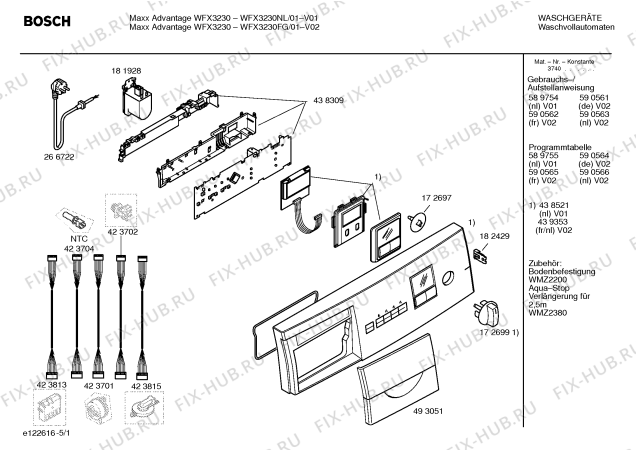 Схема №1 WFX2830FG Maxx Advantage WFX2830 с изображением Таблица программ для стиралки Bosch 00590564