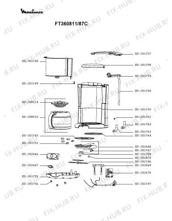 Схема №1 FT360811/87B с изображением Часть корпуса для кофеварки (кофемашины) Moulinex SS-202193