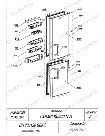 Взрыв-схема холодильника Beko CH233120 (7514620001) - EXPLODED VIEW DOORS CH233120  BEKO