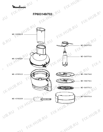 Взрыв-схема кухонного комбайна Moulinex FP603149/703 - Схема узла FP003144.3P2