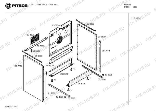 Схема №1 P1C7687XP с изображением Планка для электропечи Bosch 00361725