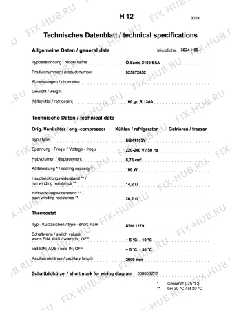 Взрыв-схема холодильника Aeg S2180SILV - Схема узла Technical features