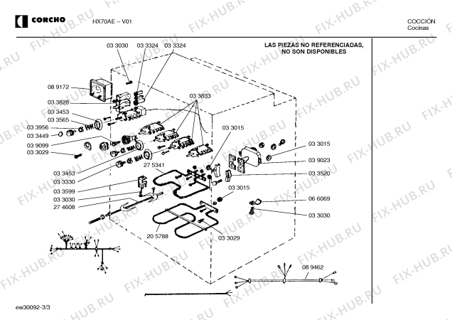 Взрыв-схема плиты (духовки) Corcho HX70AE - Схема узла 03