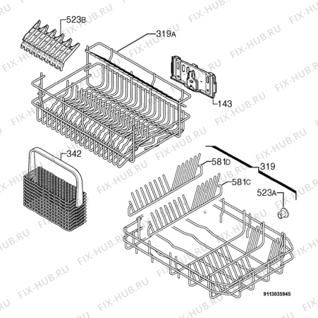 Взрыв-схема посудомоечной машины Privileg 00880446_11244 - Схема узла Basket 160