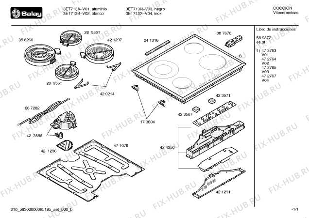 Схема №1 3ET713B с изображением Стеклокерамика для плиты (духовки) Bosch 00472764