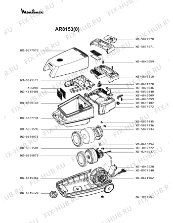 Взрыв-схема пылесоса Moulinex AR8153(0) - Схема узла DP002373.7P2