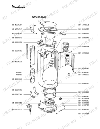 Взрыв-схема кофеварки (кофемашины) Moulinex AV9248(3) - Схема узла XP001706.1P2