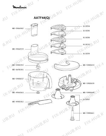 Взрыв-схема кухонного комбайна Moulinex AATF44(Q) - Схема узла 8P000404.0P3