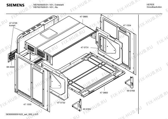 Взрыв-схема плиты (духовки) Siemens HB760560S - Схема узла 05