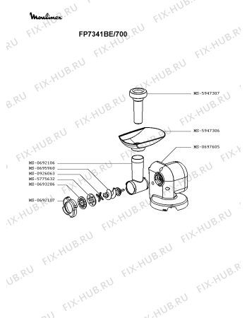Схема №1 FP741127/700 с изображением Элемент корпуса для кухонного измельчителя Moulinex MS-5909881