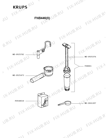 Взрыв-схема кофеварки (кофемашины) Krups FNB446(0) - Схема узла HP001884.5P3