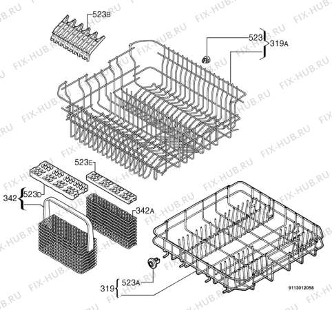 Взрыв-схема посудомоечной машины Privileg 591973_10365 - Схема узла Basket 160