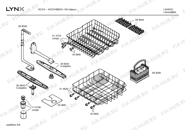 Взрыв-схема посудомоечной машины Lynx 4VE374BB VE374 - Схема узла 06