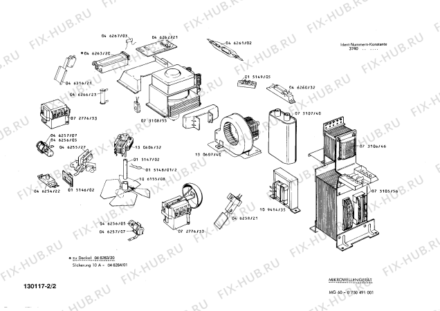 Взрыв-схема микроволновой печи Bosch 0750491001 MG60 - Схема узла 02