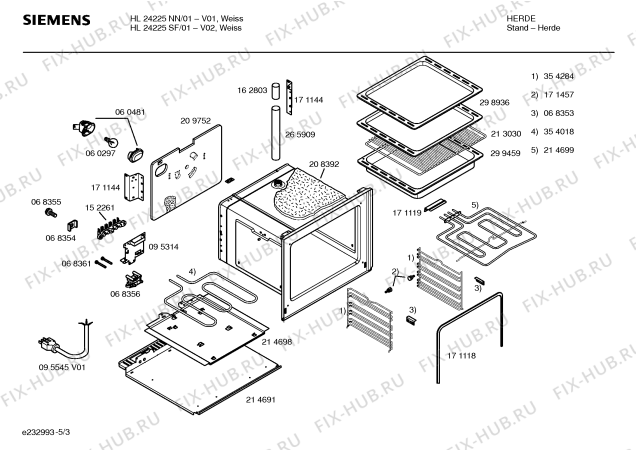 Взрыв-схема плиты (духовки) Siemens HL24225SF - Схема узла 03