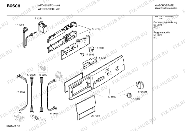 Схема №1 WFO1852IT Maxx Selecta WFO 1852 с изображением Таблица программ для стиралки Bosch 00583876