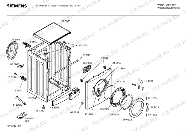 Схема №1 WM55251SK SIWAMAT XL 552 с изображением Инструкция по установке и эксплуатации для стиралки Siemens 00587648