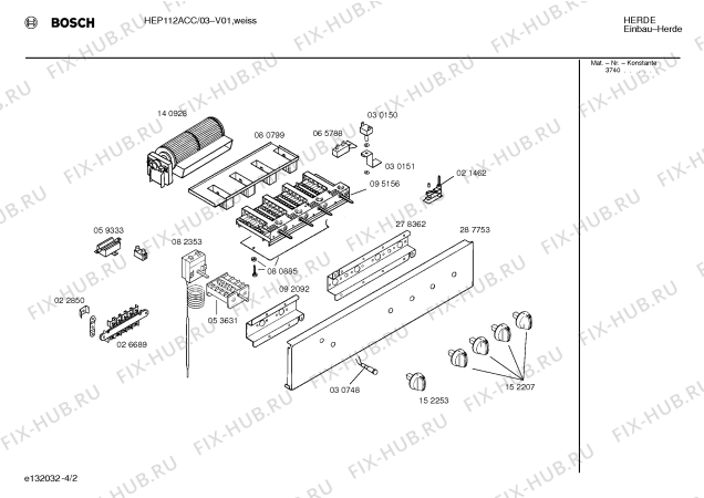 Взрыв-схема плиты (духовки) Bosch HEP112ACC - Схема узла 02
