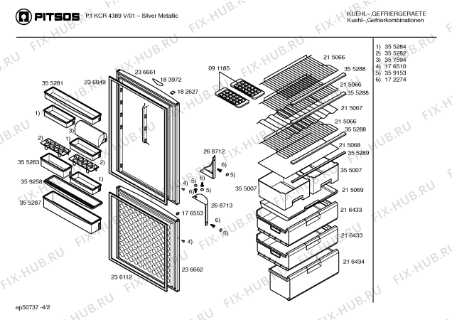 Схема №1 P1KCR4389V с изображением Дверь морозильной камеры для холодильной камеры Bosch 00236662