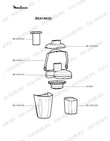 Взрыв-схема соковыжималки Moulinex BKA14K(0) - Схема узла 6P002423.4P2