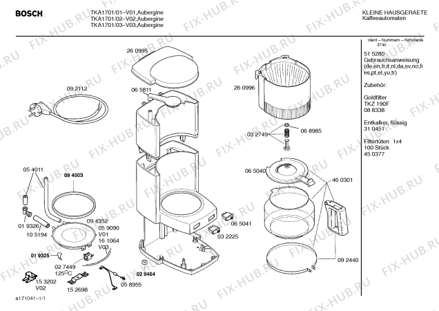 Схема №1 TKA1720CH с изображением Диод для электрокофемашины Bosch 00058955