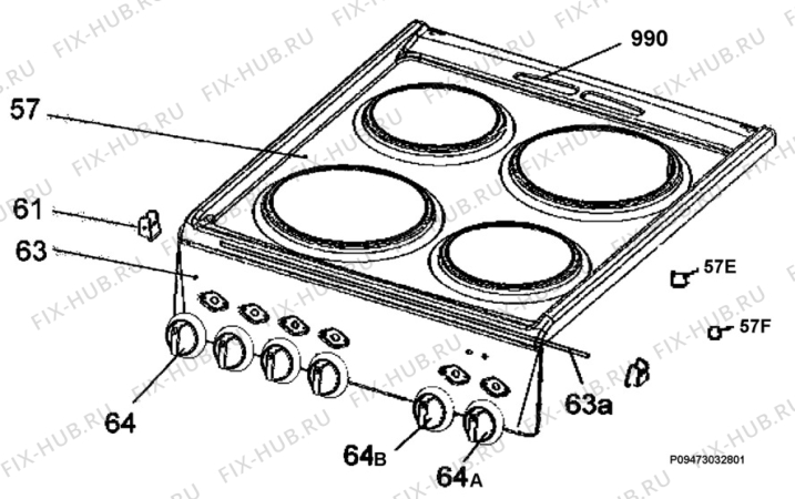 Взрыв-схема плиты (духовки) Electrolux FEH50P2100 - Схема узла Section 4