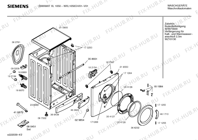 Взрыв-схема стиральной машины Siemens WXL1050CH SIWAMAT XL 1050 - Схема узла 02