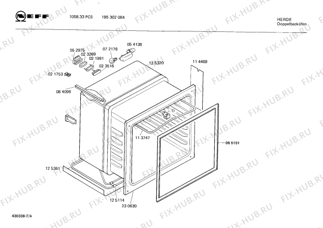Взрыв-схема плиты (духовки) Neff 195302084 1058.33PCS - Схема узла 04