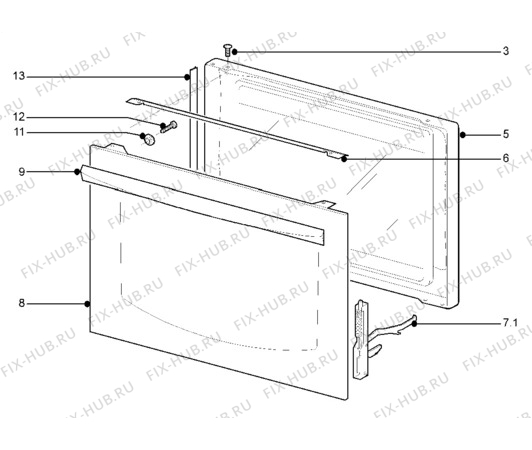 Взрыв-схема плиты (духовки) Electrolux ED925W - Схема узла Door, main (large)