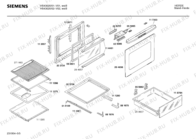 Взрыв-схема плиты (духовки) Siemens HS43020 - Схема узла 05