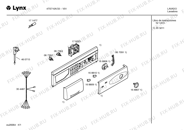 Схема №2 4TS710A LYNX 4TS710A NUEVA LINEA с изображением Кабель для стиральной машины Bosch 00354487