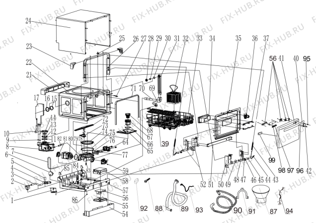 Схема №1 ACD661SAG (F075296) с изображением Ручка для посудомоечной машины Indesit C00286674