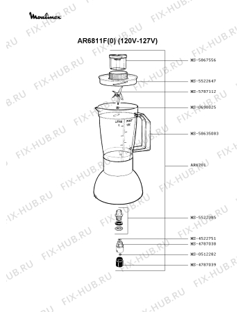 Взрыв-схема блендера (миксера) Moulinex AR6811F(0) - Схема узла 0P001296.0P2