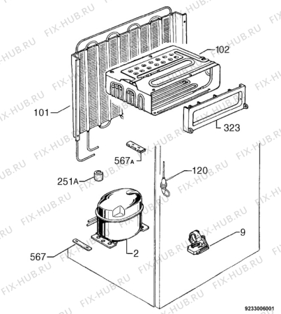 Взрыв-схема холодильника Electrolux ER1627T - Схема узла Cooling system 017
