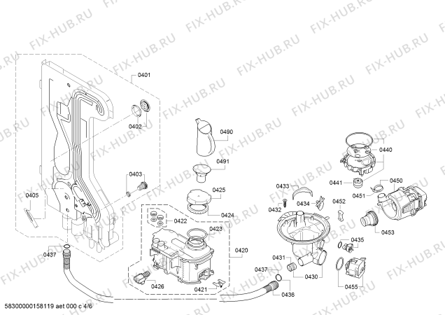 Взрыв-схема посудомоечной машины Bosch SMU50E02SK - Схема узла 04