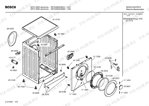 Взрыв-схема стиральной машины Bosch WFD2060GB WFD2060 Electronic - Схема узла 02
