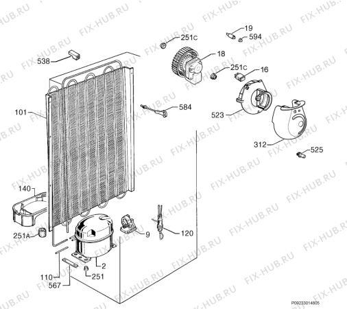 Взрыв-схема холодильника Zanussi ZRC29SD - Схема узла Cooling system 017