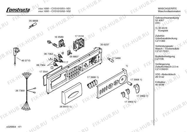 Схема №1 CV51010 Constructa VIVA 1000 с изображением Панель управления для стиралки Bosch 00356519