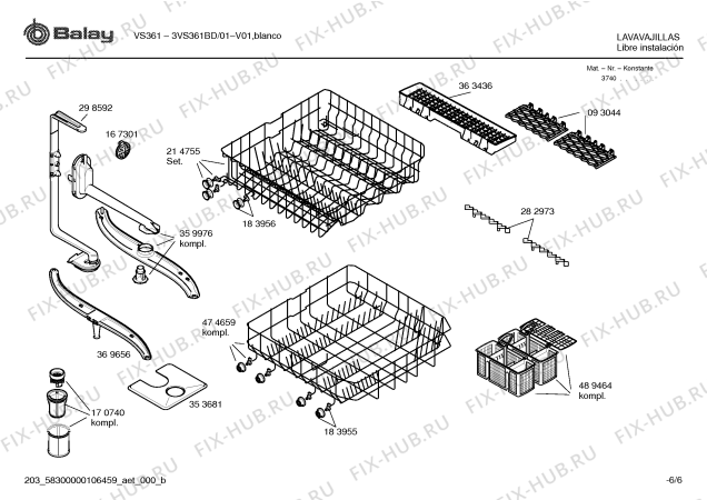 Взрыв-схема посудомоечной машины Balay 3VS361BD VS361 - Схема узла 06
