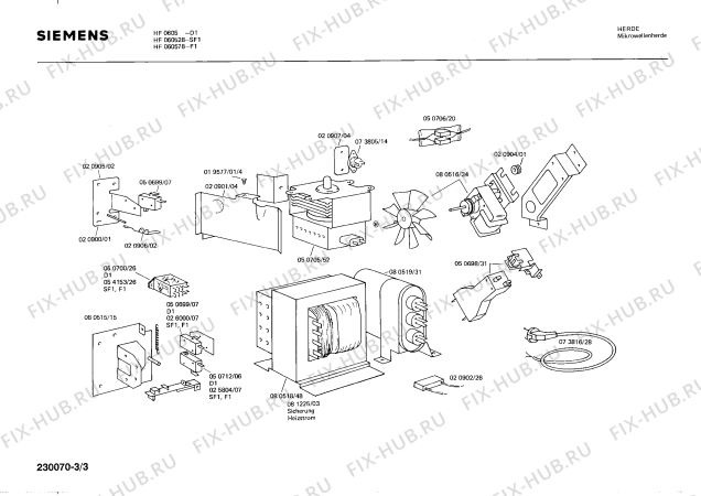 Взрыв-схема микроволновой печи Siemens HF060578 - Схема узла 03