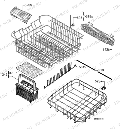 Взрыв-схема посудомоечной машины Privileg 003362_10325 - Схема узла Basket 160